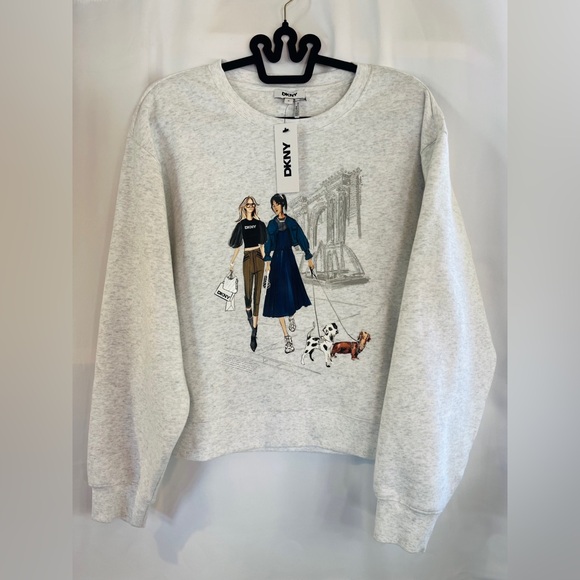 DKNY Women’s Graphic Crewneck Sweatshirt Gray NWT Size M $89 Retail - Picture 5 of 9